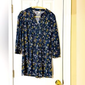 Old Navy Women’s Pleated Neckline Dress Blue Flowered Size Smalll